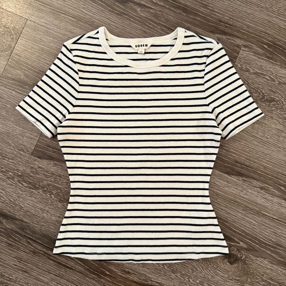 Boden Ribbed Striped Short Sleeve